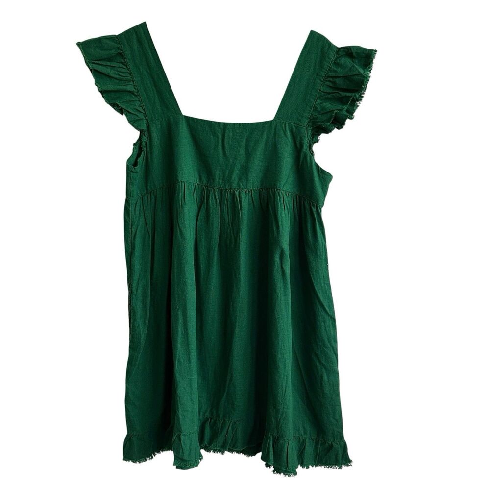 Aerie Emerald Mini Dress Sz M Green Linen Flutter Mini Babydoll Cottagecore - Picture 3 of 7